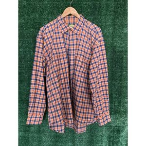 Cabela's Men's Orange Gray Plaid Long Sleeve Button Down Pocket Shirt Size XL